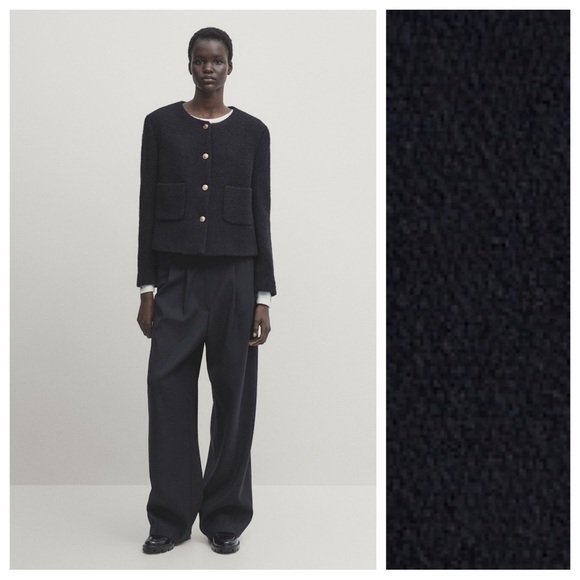 NWT. Massimo Dutti Navy Blue Textured Jacket with Golden Buttons. Size S. - Picture 2 of 14